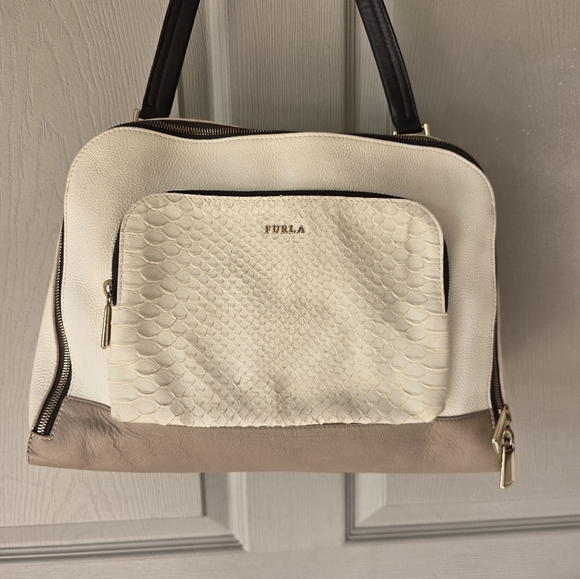 FURLA Genuine Python Embossed One Shoulder Bag Pony Style Women Authentic - Picture 5 of 15